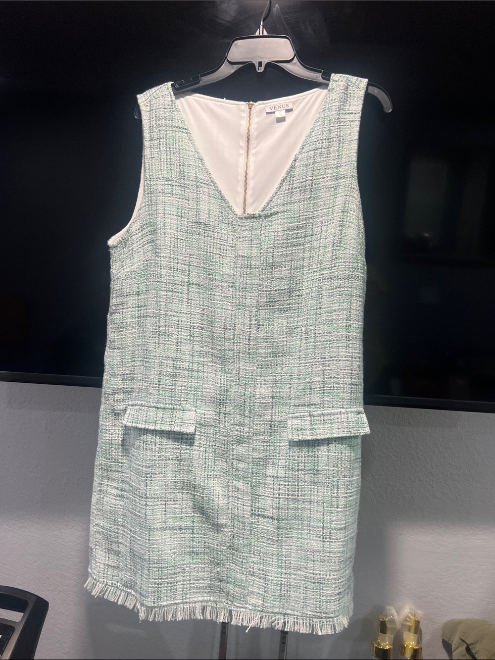 VENUS Mint Green Tweed Sleeveless Shift Dress